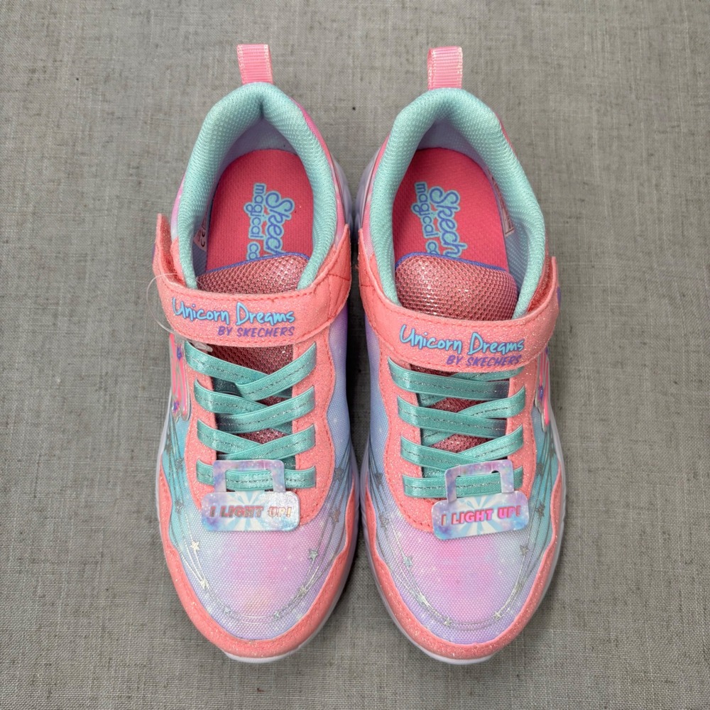 Skechers Kids S-Lights Shoes Unicorn Dreams Pink White Light Up Sneakers Size 2. - Picture 5 of 11